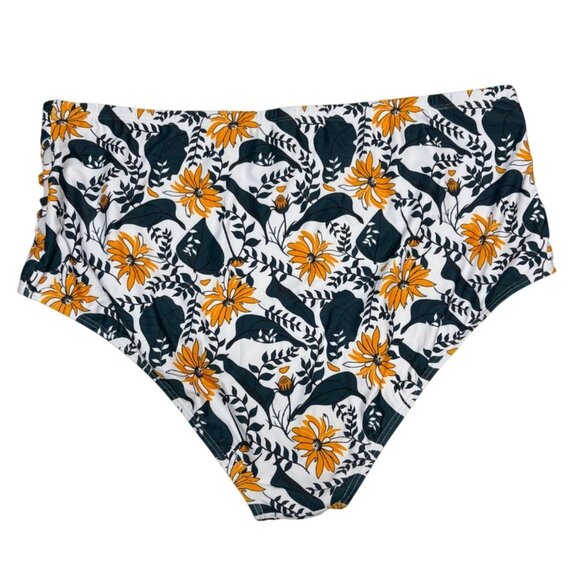 High Waisted Floral Print Bikini Bottom Strappy Side Design Size 22 Dark Teal - Picture 3 of 6